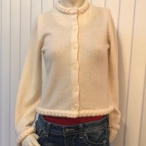 Wool/Angora Cardigan by David Brooks Sz M Cream Off White Button Down